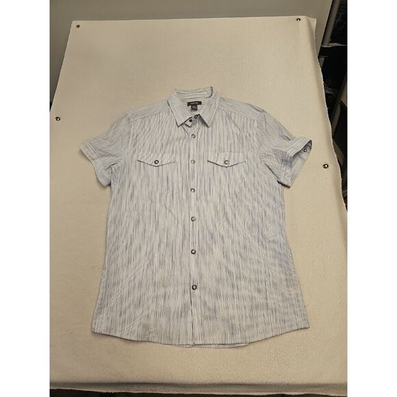 Kenneth Cole Reaction WHITE STRIPE Short Sleeve Button Down Shirt Size L - Picture 1 of 6